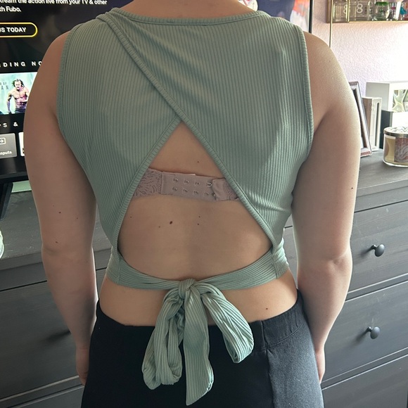 Sage Green Crop Top Tank with Open back with Tie - Picture 2 of 2